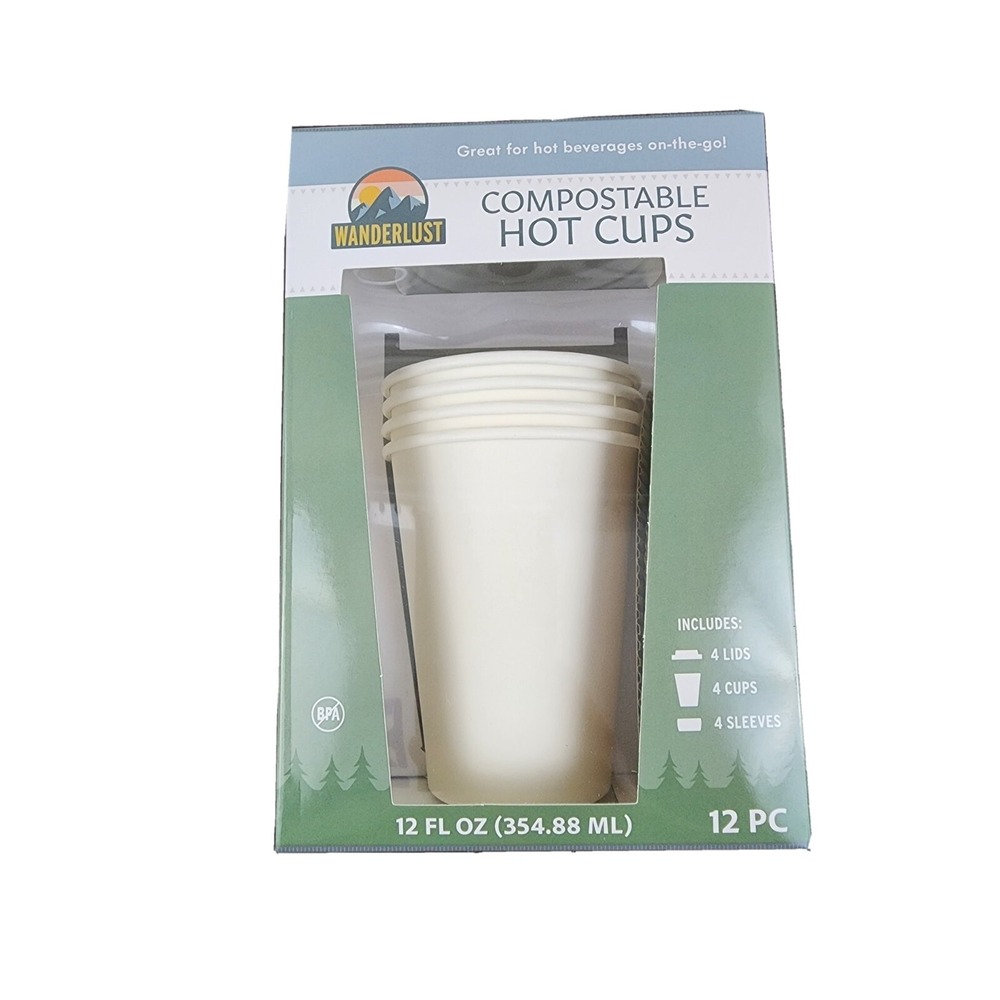 Coffee Cups Eco Friendly Compostable Utilizable 12 Hot Cup & Lid Sets‎ 12 Oz